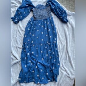 Blue Floral Smocked Maxi Dress UNBRANDED